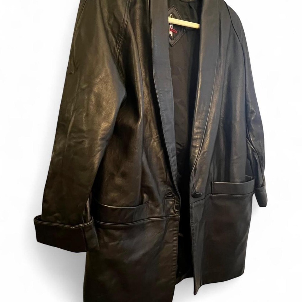 Vintage Tiboa Black Genuine Leather Blazer Jacket Women's Petite XS Oversized